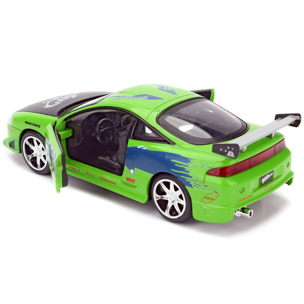 Set 4 Jada Tuners 1:32 Mitsubishi Eclipse JDM - Modelli Pressofusi Blu, Verde, Rosso, Bianco