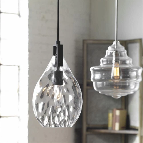 Uttermost Campester 1-Light Metal and Watered Glass Mini Pendant in Black/Clear - Picture 9 of 9