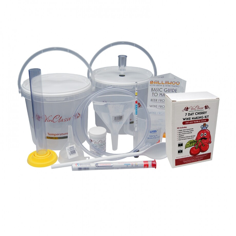Wine Making Starter Equipment Set With VinClasse Cherry Ingredient Kit- 6 Bottle