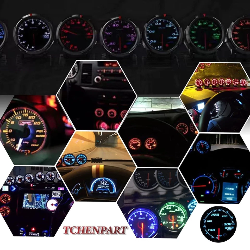 Durable Black Dial Water Temp Gauge with Color-Changing LED for Performance Cars - Image 4 of 4