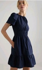 Quince 100% Organic Cotton Tiered Mini Dress Navy Poplin Flowy