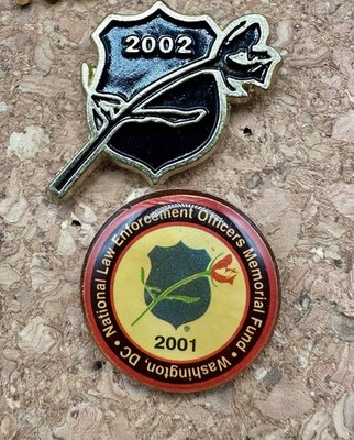 Two (2) National Law Enforcement Officers Memorial DC 2001 2002 Lapel Pins
