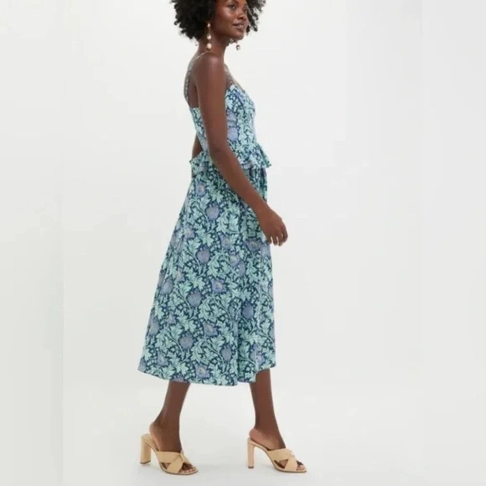 blue leafy floral maeve midi dress Maeve Printed A-Line Halter Midi Dress
