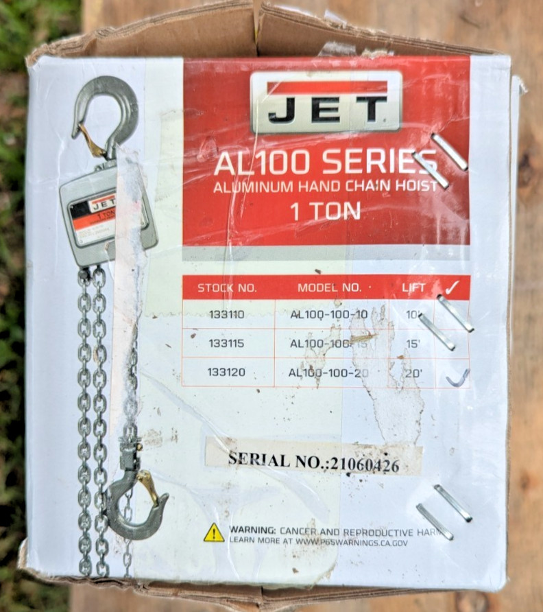 JET 133120 AL 100-100-20 1-Ton Aluminum Hand Chain Hoist
