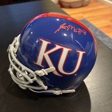 Signed Joe Mortensen #8 Kansas Jayhawks Mini Helmet COA Captain 2008 Orange Bowl