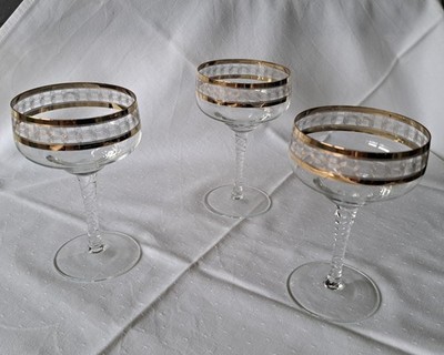 3 Sektschalen - Bohemia Crystal - 70er Jahre - geschliffener goldfarbener Rand
