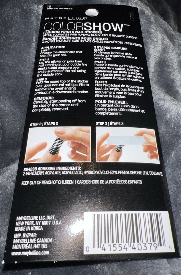 1 Maybelline Color Show Moda Estampado Golden Distress 18 Pegatinas para Uñas por Paquete. Foto 2 de 3