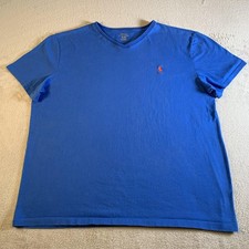 Polo Ralph Lauren Shirt Mens XL Blue V-Neck Tagless Pony Logo Tee Casual Cotton