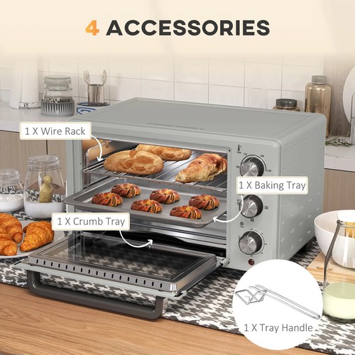 21L Mini Arbeitsplatte Backofen Elektrogrill mit einstellbarer Temperatur 1400W 230V, silberfarben - Bild 6 von 11