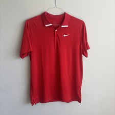 Nike Golf Dri Fit Men L Red Short Sleeve Polo Shirt Performance Golf