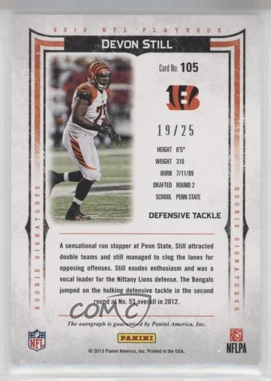 2012 Panini Playbook Signatures Platinum /25 Devon Still #105 Rookie Auto RC - Image 2 of 2