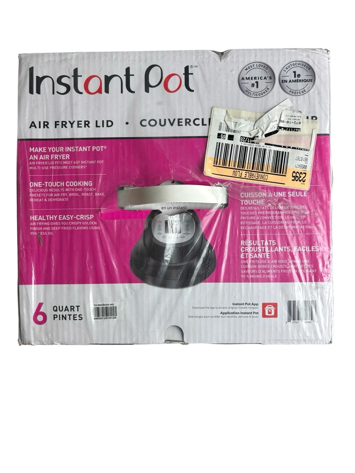 NEW Instant Pot Air Fryer Lid 6 Qt Multi-Use Dehydrate Broil Bake Roast Reheat
