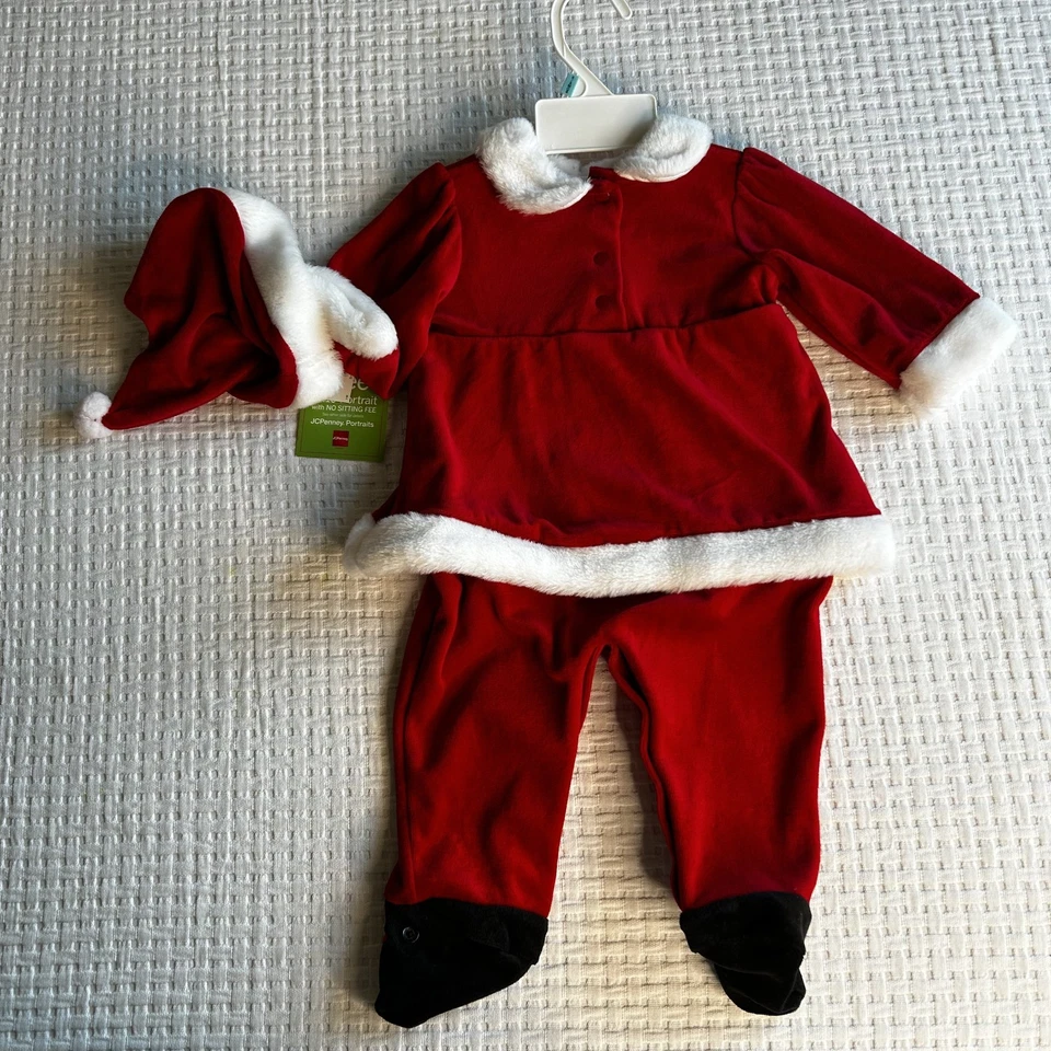 Bebé Niñas Rojo Terciopelo Terciopelo Papá Noel Traje 6-9 Meses Primera Navidad Una Pieza Nuevo Con Etiquetas Foto 4 de 4