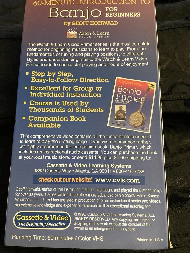 VHS: 60-MINUTE INTRODUCTION TO 5-STRING BANJO FOR BEGINNERS.....GEOFF HOHWALD - Image 4 of 4