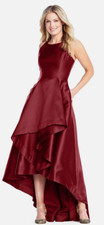 Adrianna Papell Mikado Gown Size 2 Garnet Red Fit  Flare Hi-Low Hem NWT JAN993