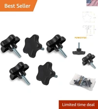 Matte Black 5-Star Stud Knobs - 5-Pack with 5/16"-18 Studs for Tightening Tasks