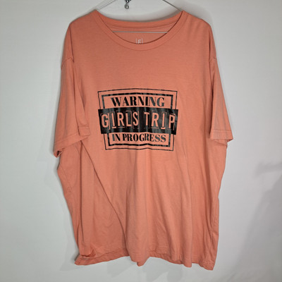 George 2X Top '' Warning Girls Trip In Progress '' T-Shirt Blouse Tee Peach Funny