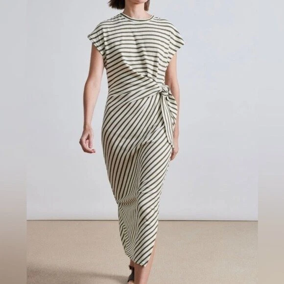 APIECE APART VANINA CINCHED WAIST CREAM BLACK STRIPE MAXI DRESS WOMENS XS - Image 4 of 4