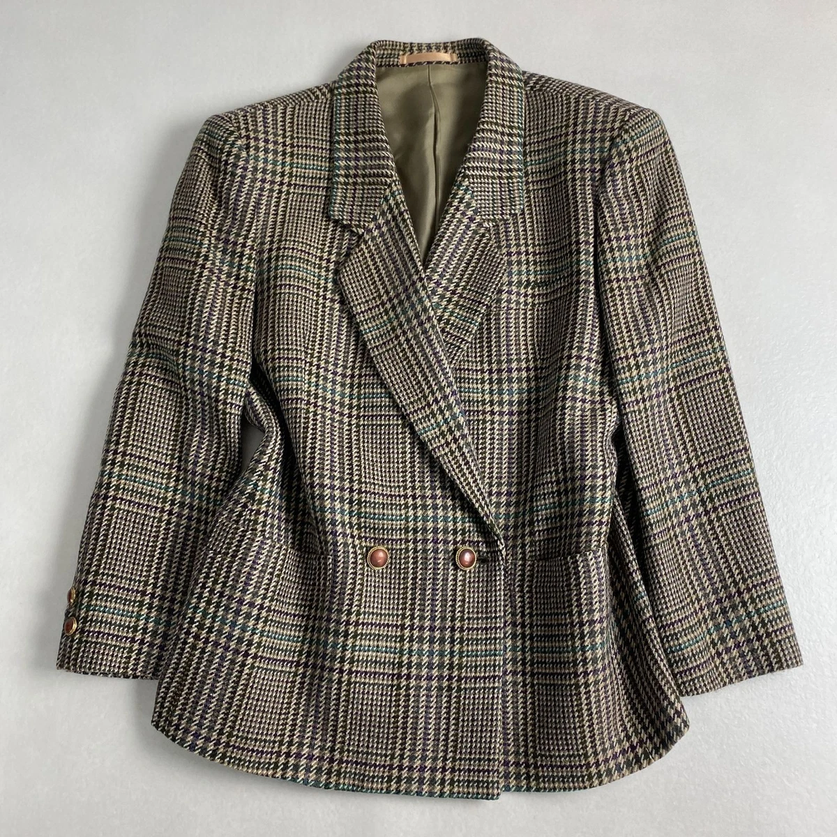 Conjunto de traje de lana a cuadros vintage de Burberrys marrón blanco etiqueta talla M W4540