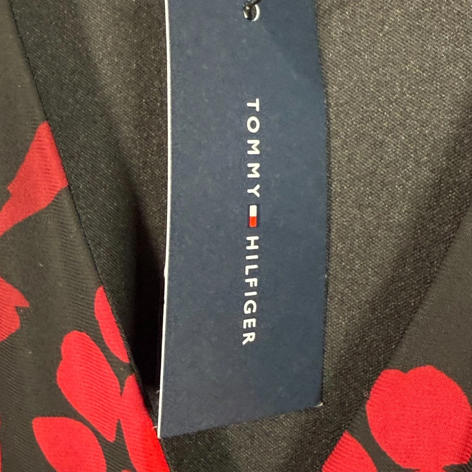 NWT Tommy Hilfiger Black and Red Floral Midi Dress V-Neck Flutter Sleeve Size 12 - Image 4 of 4