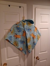 Handmade Toddler Dinosaur Fleece Poncho  Hood Car Seat Blue - Button up