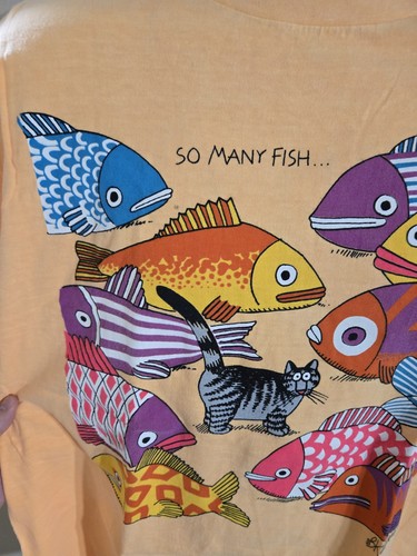 Crazy Shirts Hawaii B. Kliban Cat T Shirt So Many Fish So Little Time Size Large - Picture 2 of 10