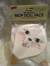 10 cat face mop doll faces, silk screened, includes 6" stuffing stick