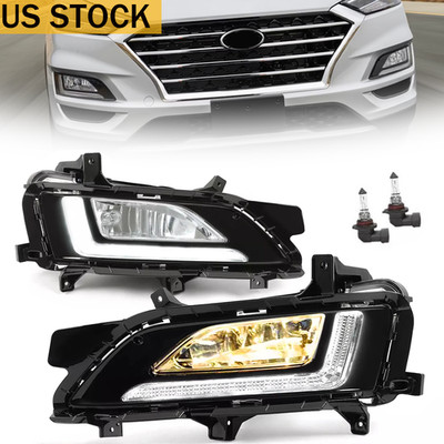 For 2019 2020 2021 Hyundai Tucson LED DRL Front Bumper Fog Lights Lamps W/Bulbs