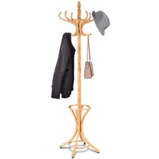 Wood Standing Hat Coat Rack Jacket Bag Hanger Tree 12 Hooks Umbrella Stand