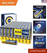 100 Count Allmax AAA Alkaline Batteries Maximum Power 10- Shelf Life