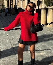 Zara Woman roter Relaxed Strickpullover mit h...