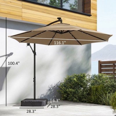 extra large rectangular patio umbrella HOOOWOOO Extra-Large 8.5 x 14.5 ft. Rectangular Patio Umbrella with Solar  Light, Steel Frame, Stand and Sand Bags in Beige HMISU600