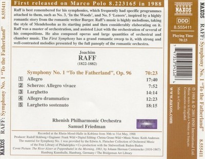 SAMUEL FRIEDMANN JOACHIM RAFF: SYMPHONY NO. 1 ''TO THE FATHERLAND'' NEW CD