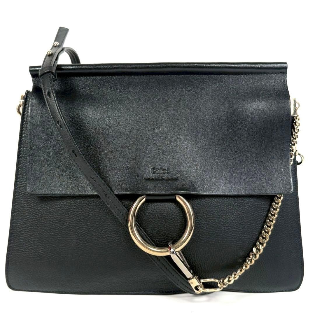 CHLOE Shoulder bag Faye leather and metal chain Black Authentic From Japan