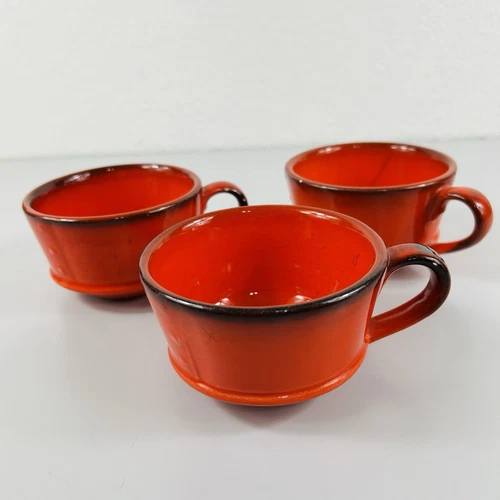 Lot Of 3 VTG Metlox Poppytrail Red Rooster Flat Coffee Cups Mugs MCM Mid-Century