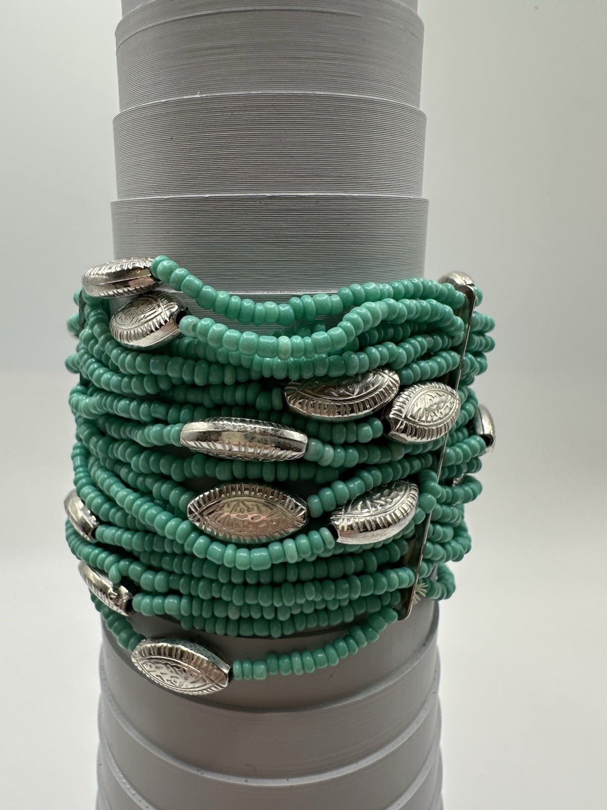 Multi Strand Sea Foam Green Seed Beaded Stretch Bracelet