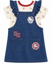 NEW Hello Kitty Girls Size 6 Denim Overall Dress Logo Tee Short Sleeve Pockets