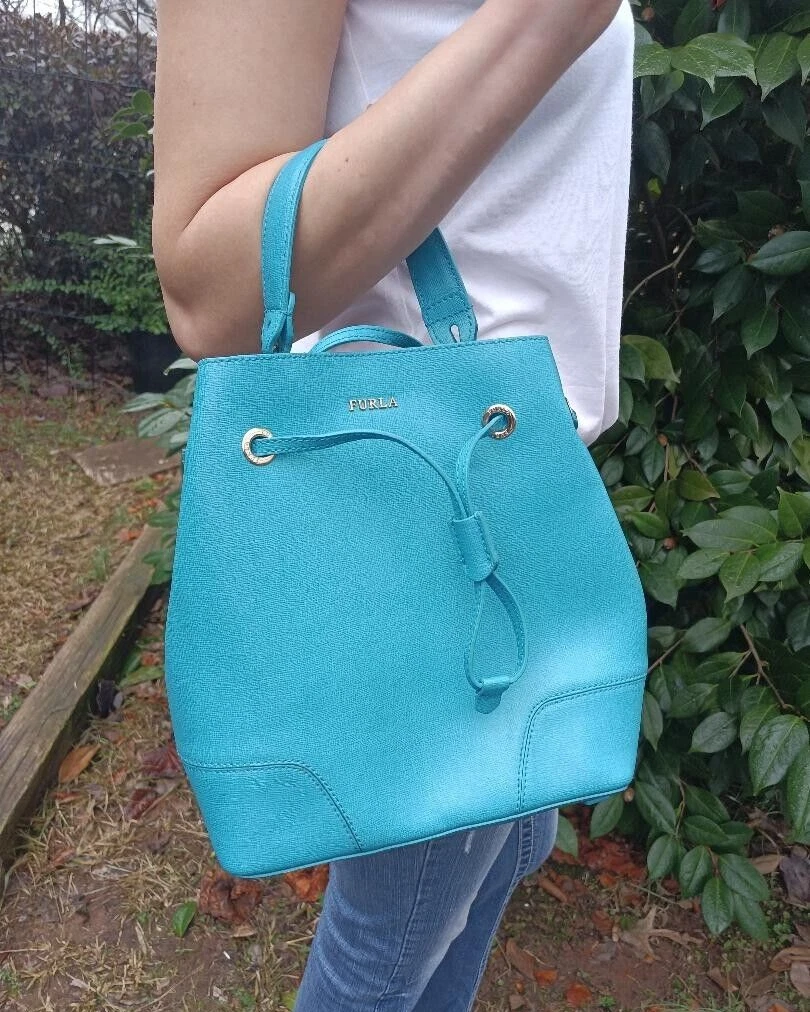 Furla Leather Mini Bucket Bag and Pouch turquoise