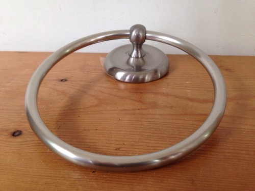 Brushed Chrome Satin Nickel Wall Mount Ready Bathroom Hand Towel Hook Loop  - Picture 4 of 6