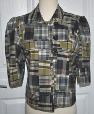 CAROLE LITTLE Multi-color Madres PLAID PATCHWORK BLAZER / JACKET Women's MEDIUM