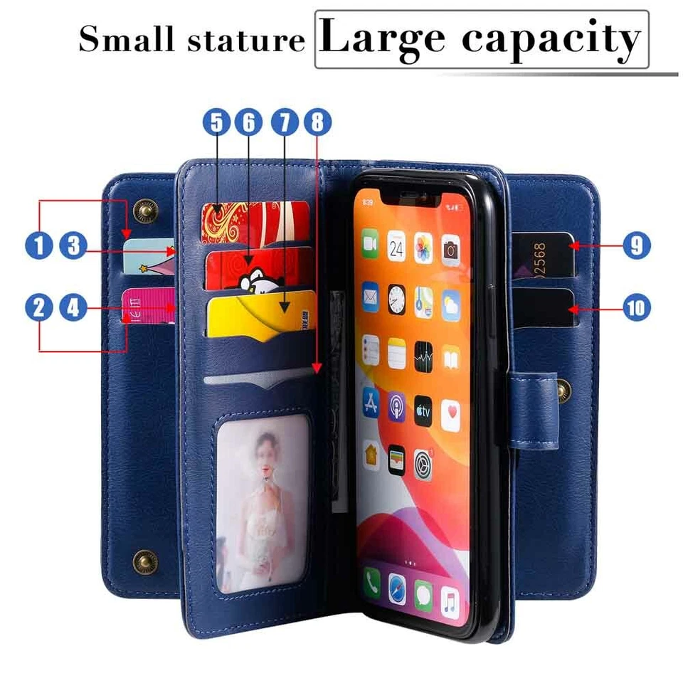 10 Card Holder Wallet Leather Case Cover For iPhone 11 Pro Max XS XR 6s 7 8 SE 2 - Image 3 of 4