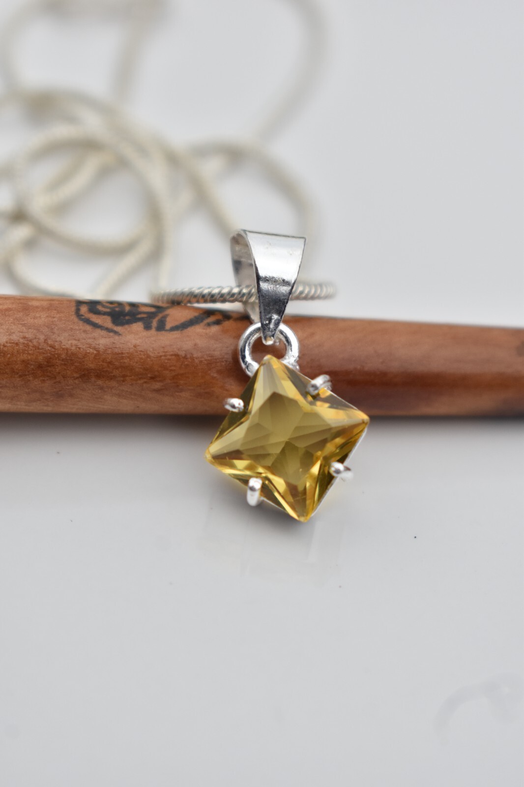 Yellow Citrine 925 Sterling Silver Gemstone Handmade Gift Women Necklace-18