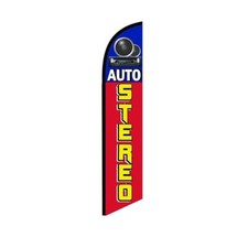 Auto Stereo Red Swooper Flutter Feather Flag  3ft W x 11.5ft Tall