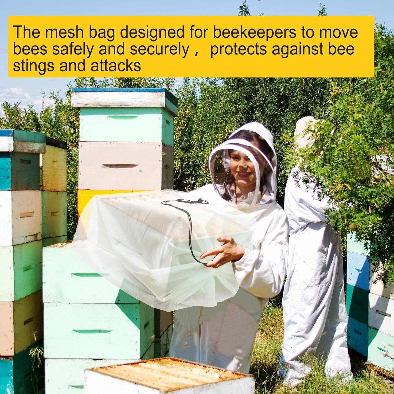 2 Pack Beehive Mesh Transport Bag, 35 X 37 Inch Beekeeping Nuc Box Net Bag