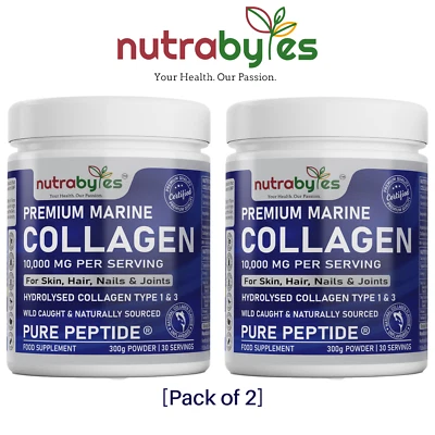 Nutrabytes Marine Collagen Powder 10,000mg Hydrolysed Peptides - 60 Days/2 Pack