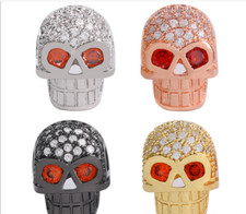 10Pcs Skull Brass Micro Pave Cubic Zirconia Beads Loose Spacer 12.3x9.6mm