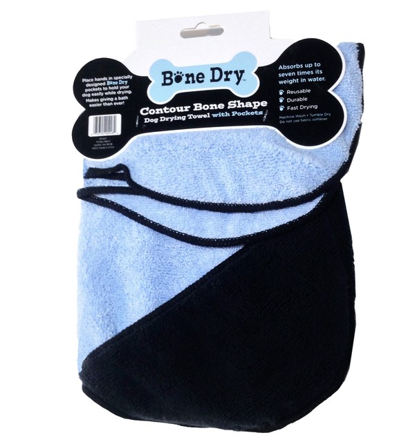 BONE DRY Contour Bone Shape Microfiber Dog Drying Towel with Pockets