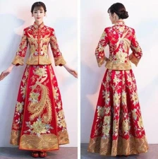 Chinese Traditional Bride Womens Long Dresses Wedding Formal Embroidery Gowns
