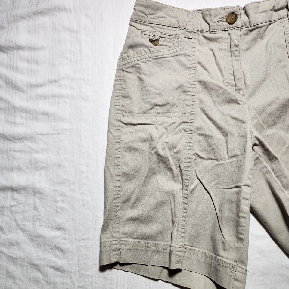 Pantalones Cortos Karen Scott Mujer Talla 8P Pequeño Beige Caqui Cremallera Botones Bolsillos Foto 2 de 4