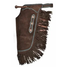 Western Suede Leather Chinks Equine Show Riding Tooled Yoke for Men Women Kids